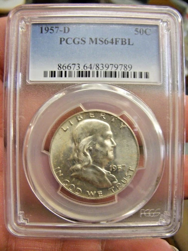 1957-D franklin half dollar full bell lines ms-64fbl pcgs