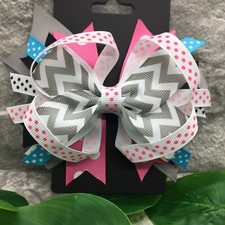 Handmade 5  Alligator Clip Layered Stacked Bow Grosgrain Ribbon New Dot 253
