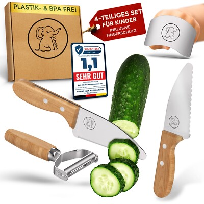 Eli Küchenmesser Kinder Set 4 teiliges Kindermesser inkl Fingerschutz Schäler