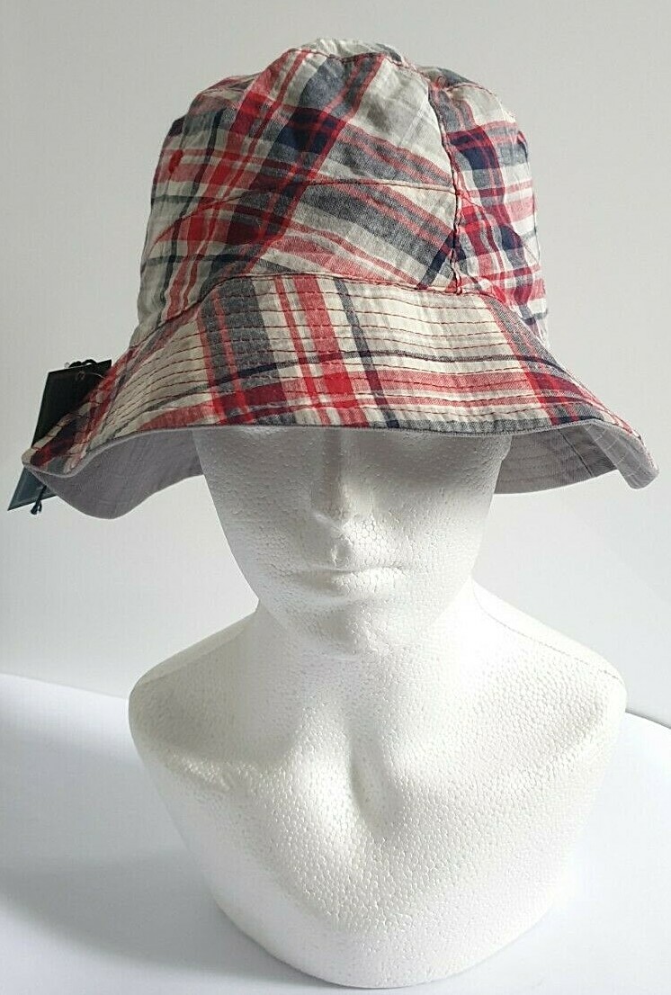 JOHN LEWIS RED CHECK/ KHAKI REVERSIBLE FISHERMAN HAT GRAB A