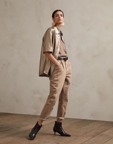 Brunello Cucinelli Leather shirt Jacket Top Monili trim metallic XS 38 2 - Foto 6 di 11