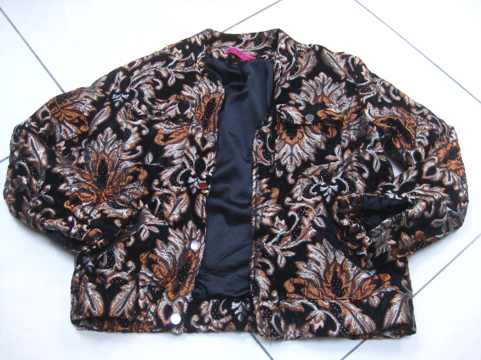 CHAQUETA BOHO DISCO 12 10 dorada brillante festival declaración floral Y2K BOOHOO TOP  Foto 4 de 4