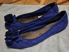 Brash Women's Shoes Blue Velour Slip-On Flats 7.5 Flowers/Bow