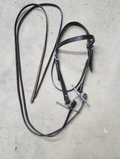 Used Brown Leather Draft Browband Bridle complete w/Driving bit and Reins