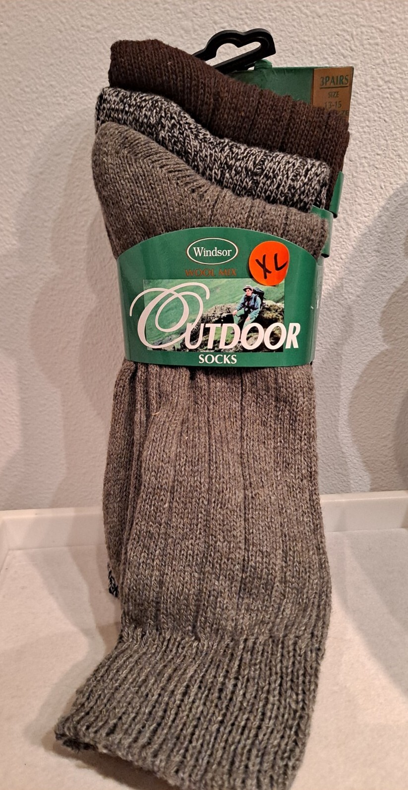 3 Pairs 55 Wool Blend Outdoor Socks XL King Size 1315. Mens Shoe Size