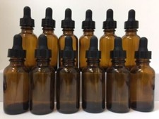 24 PACK 1oz AMBER BOSTON ROUND GLASS BOTTLES WITH GLASS DROPPERS 30ML