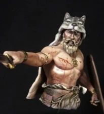 1/10 Scale Viking Berserker Bust Norse Warrior Figure with Wolf Pelt Unassembled