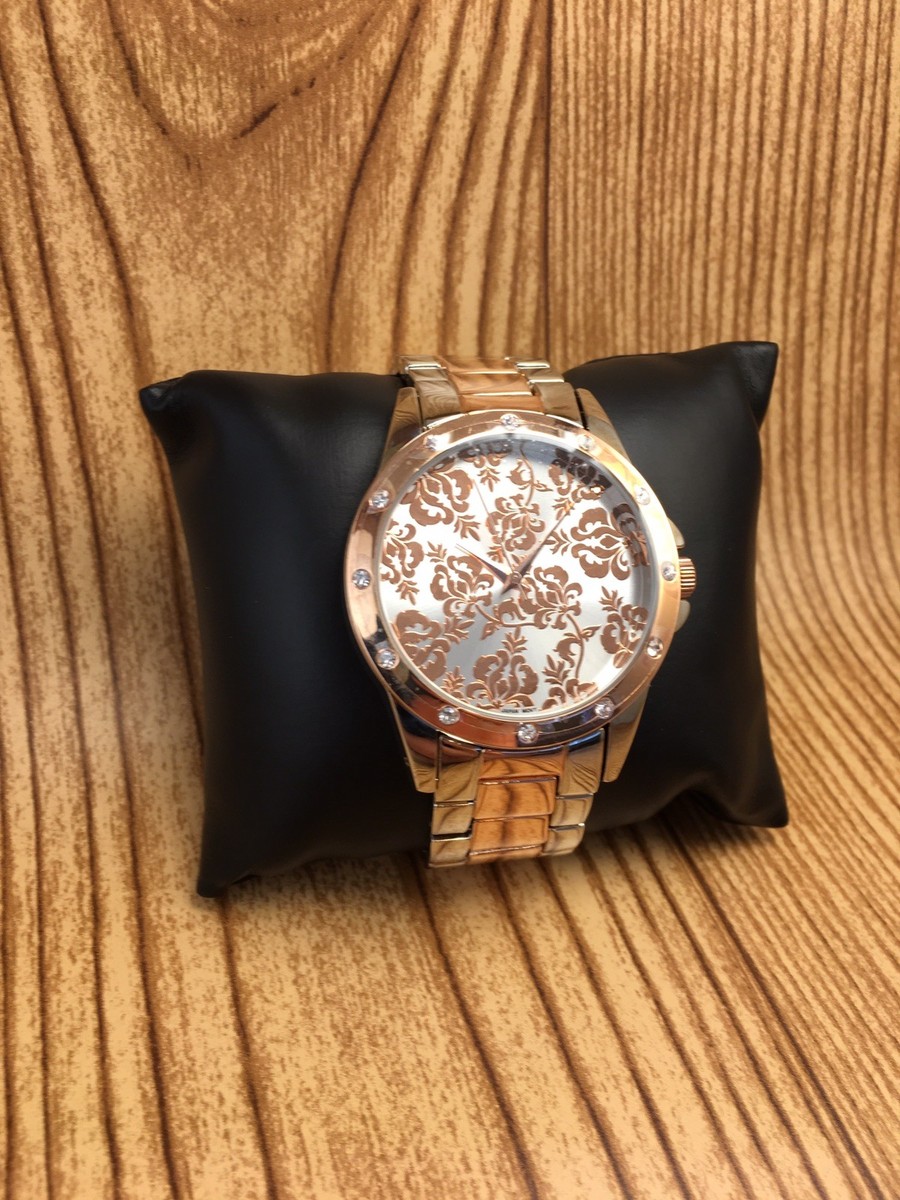 Geneva Ladies Two Tone Crystal Floral Design Watch | eBay display picture 1