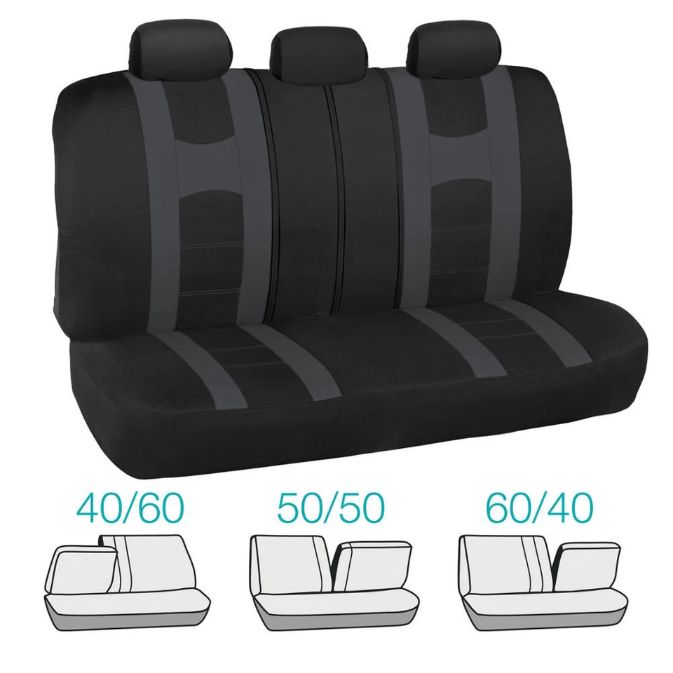 Car Seat Covers Sport Stripe Black & Charcoal Gray Front and Rear Bench Full Set - Image 3 of 4