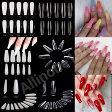 100/500/600Pcs Long Ballerina Coffin/Flat French/Stiletto/Almond False Nail/Tips