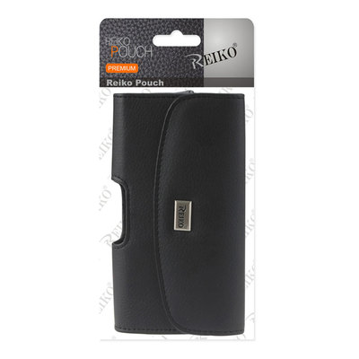 Reiko Black Belt Clip Holster Full Leather Cellphone Pouch Fits Large Phones