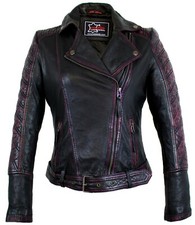 Damen Biker Lederjacke Echtes Lamm Leder Gesteppte Schultern Bikerjacke 