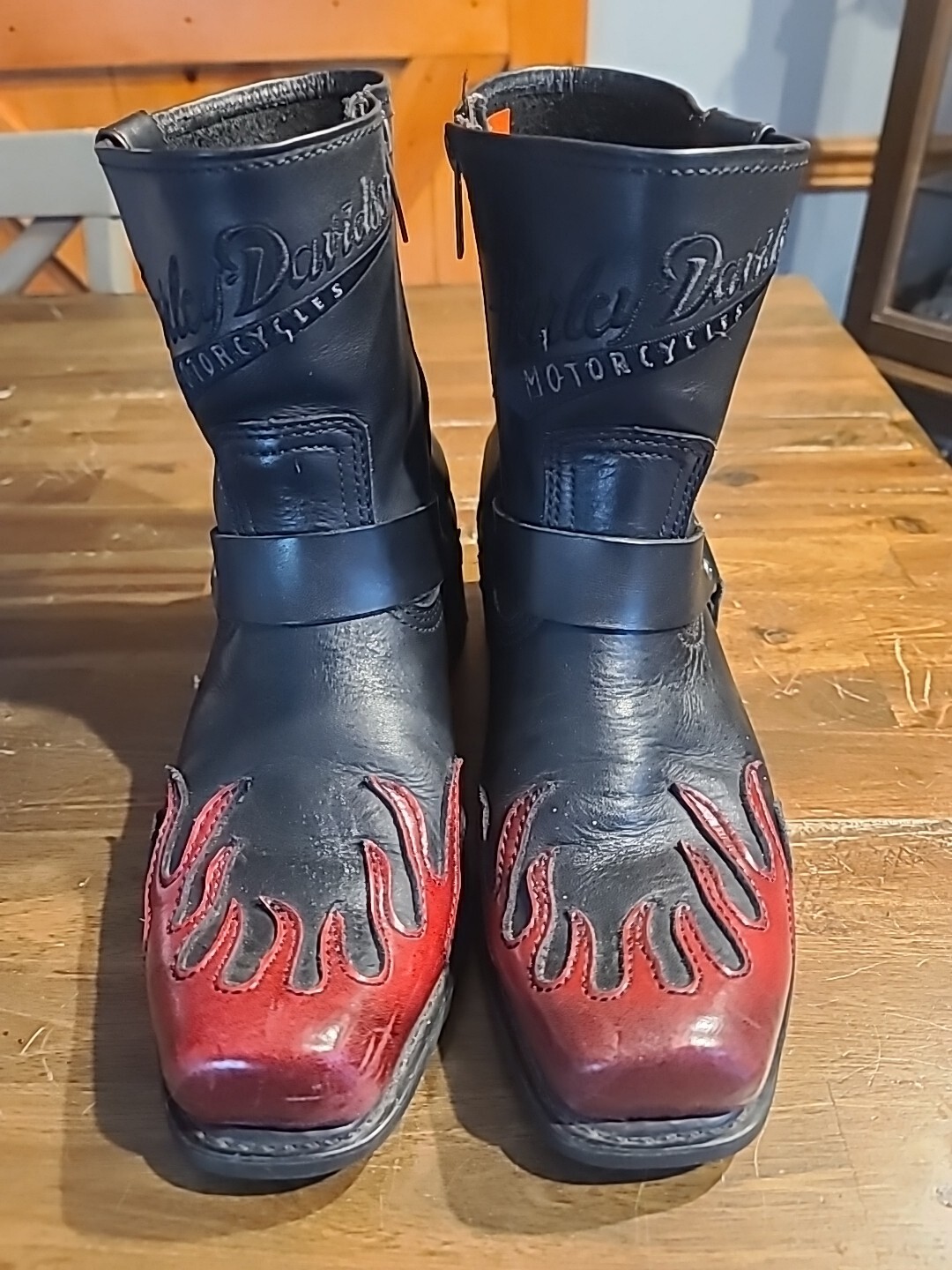 Harley Davidson Leather FLAME Biker Boots Black Motor… Gem