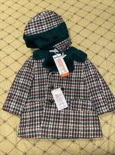 Vintage Boys Plaid Coat Insulated Double Breasted Button Down W/ Hat size 2 NOS