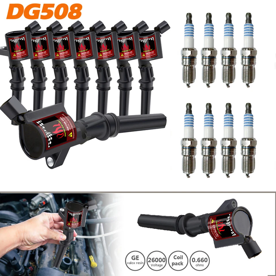 Paquete de 8 bobinas de encendido DG508 y 8 bujías SP479 para Ford F150 2000 ~2009 4,6 L Foto 2 de 4