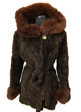 Harrods Farmed Fox Real Fur Hood Shearling Rabbit Jacket Sheepskin Coat Uk14us10