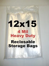 12 Reclosable Storage Bags 12''x 15'' Clear 4 MIL HEAVY DUTY Zip-Top Bags 12x15