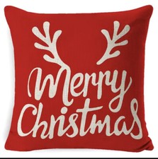 CHRISTMAS THROW PILLOW COVER Linen 18"X18" MERRY CHRISTMAS Antlers new