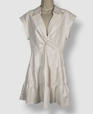 Alice + Olivia Women's Ivory Faux Leather Twisted V-Neck Mila Dress Sz 8