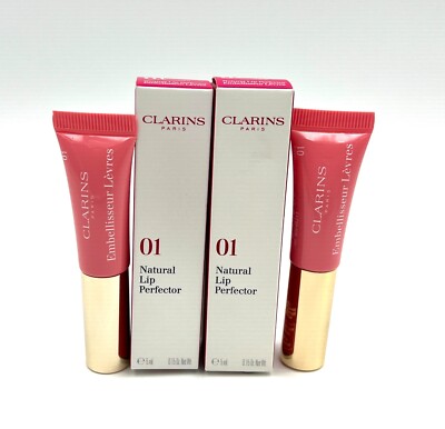 New in Box! 2 xClarins Natural Lip Perfector ~01 Rose Shimmer 5ml*2=10ml / 0.3oz