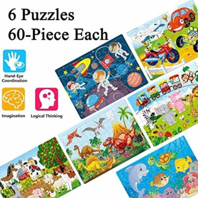 Wooden 60 Piece Colorful Puzzles for Kids Ages 3-8 Yrs. - 6 pc