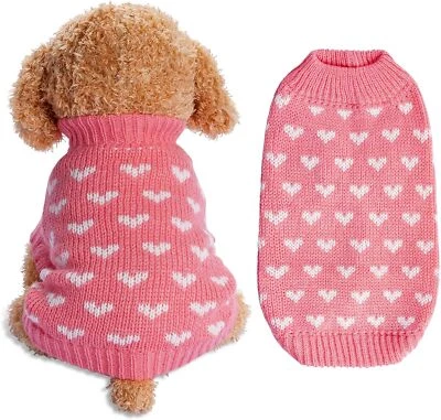 BRAND: DXHYCC Dxhycc Dog Knitted Sweater Heart Puppy Warm Medium, Pink