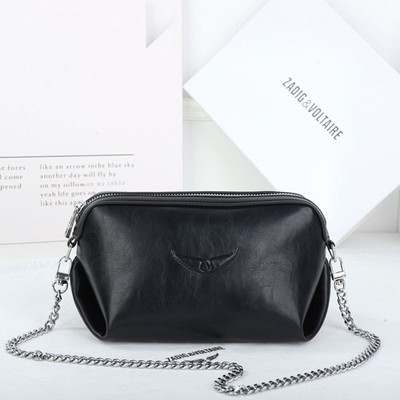 Zadig & Voltaire Black Soft Leather Shoulder Bag Embossed Wing 21x12x12.5cm