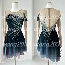 Ice skating dress Competition Figure Skating Twirling Costume blue dyeing