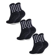 3 Pairs Kids Grip Soccer Socks Cushioned Non Slip Football Medium Black