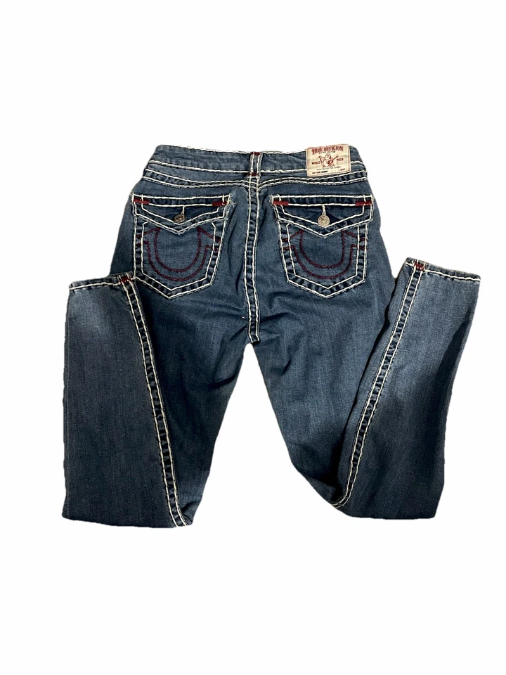 Pantalones de mezclilla True Religion para mujer gira mundial Billie tiro medio ajustados puntada rojiza talla 31 Foto 2 de 4