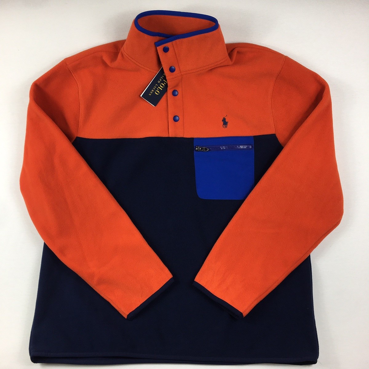 Polo Ralph Lauren Hi Tech Sport Fleece Pullover Navy Orange Men's