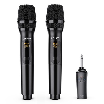 LEKATO 2x Wireless Dynamic Condenser Microphone Handheld & Receiver Rechargeable