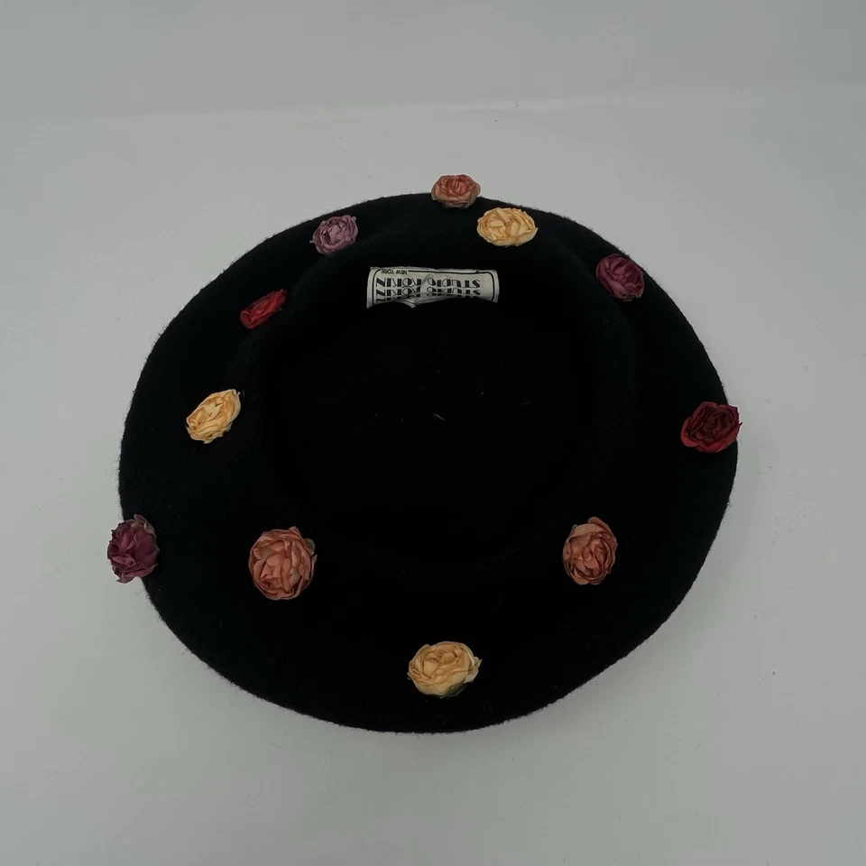 Vintage Studio Kokin 100% Wool Black Beret PRT Ultrabasque Czechoslovakia Floral - Image 4 of 4
