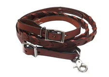 Laced Medium Brown Leather Barrel Horse Roping Contest 8' Reins w/ Conway + Snap
