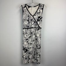 Talbots Petites Floral Sheath Dress Black White Sleeveless V-Neck 12P NWT