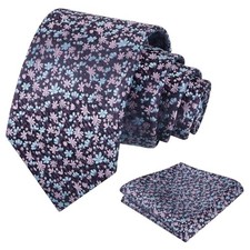 Mens 3.15inches Exquisite Floral Tie with Small Flower H142-dark Purple/ Blue