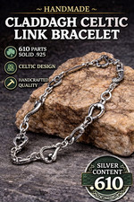 Celtic handmade Unique .610 tested Irish Claddagh Celtic Link Bracelet 8