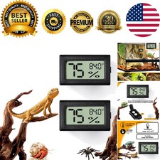 2 PCS Digital Reptile Thermometer  Humidity Gauge - High Accuracy Black Design