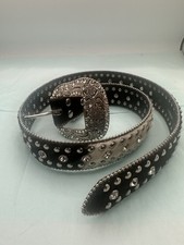 Nocona Western Sz Belt Leather Calf Hair Rhinestones Studded Brown N34 42062