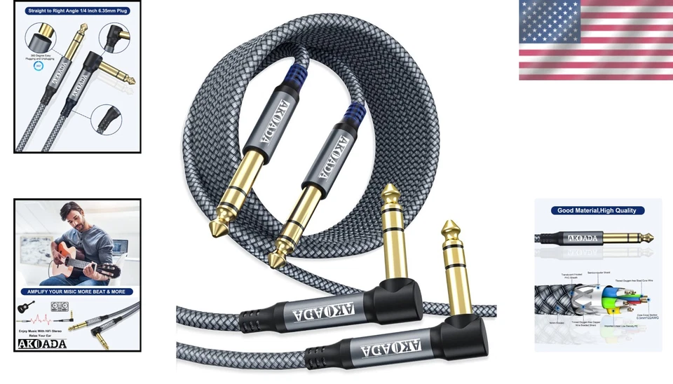 Cable de guitarra TRS de 1/4 pulgadas paquete de 2 pies, cable de instrumento cable AMP de guitarra S Foto 2 de 4