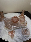 VTG 1950s Pink Depression Glass Vanity 11 Piece Set — Excellent Condition