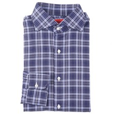 Isaia Regular-Fit 'Italia' Navy-Gray-Sky Check Cotton Dress Shirt 15 Eu 38 NWT