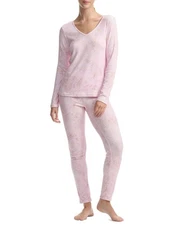 Splendid Women's 2-Pc Printed Legging Pajamas Set, Tonal Pink Snakeskin,LARGE