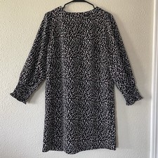 Ann Taylor Career Dress Women’s 4 Multicolor Dots Relaxed Ruched Smocked Chic