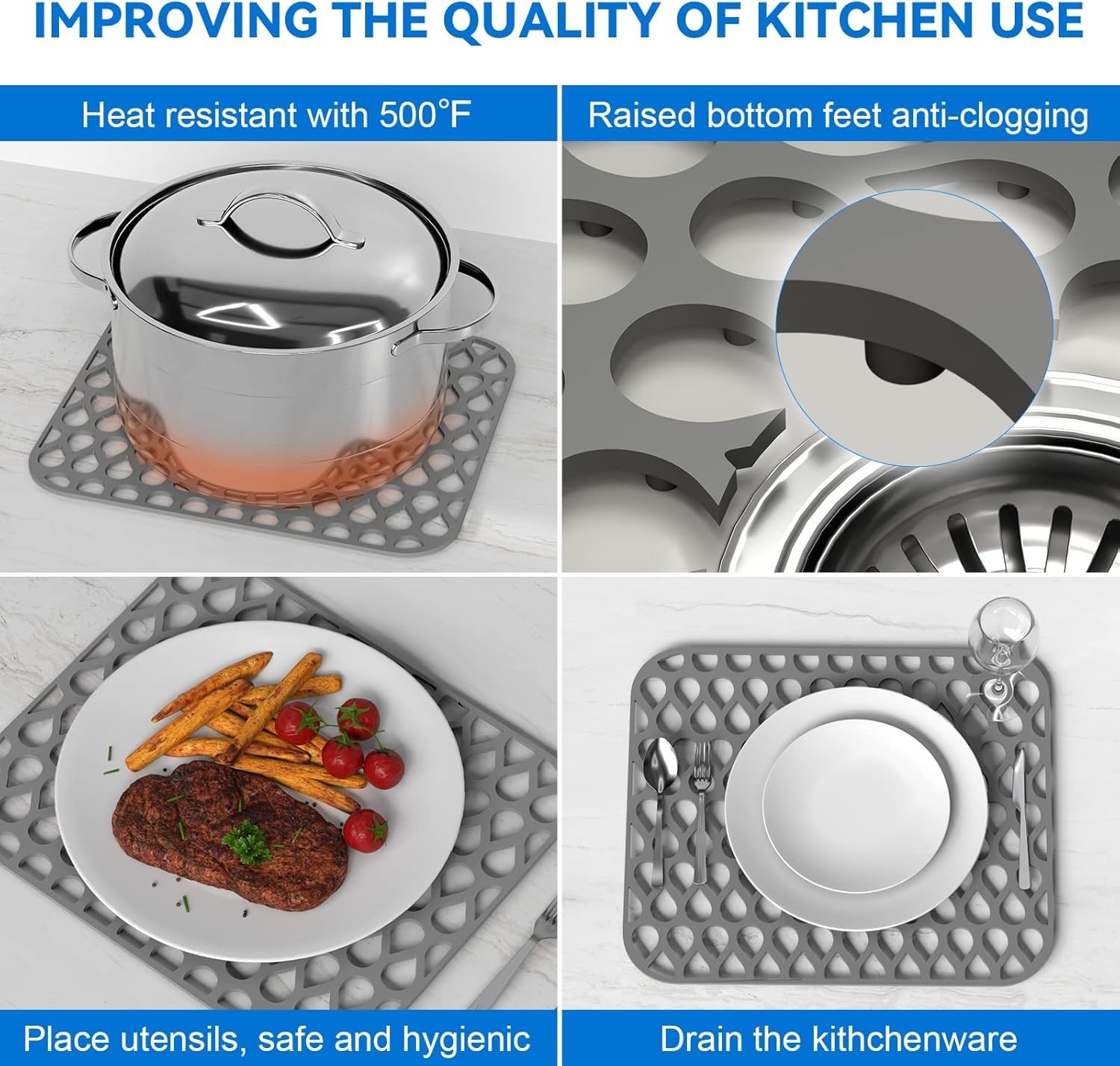 TOOVEM 14''x12'' Silicone Mat Kitchen Sink Protectors Non-Slip Folding 2-pack