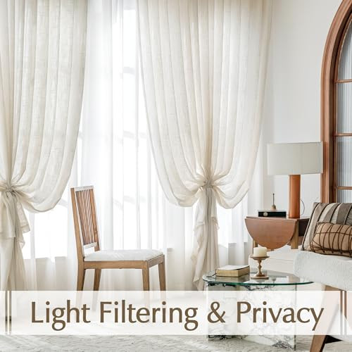 Sheer Linen Curtains for Bedroom Natural 96 inches Long Sliding Door Curtain - Picture 3 of 8