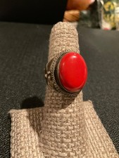 Red Coral Southwestern 925 Sterling Silver Ring Sz 6 Adjustable