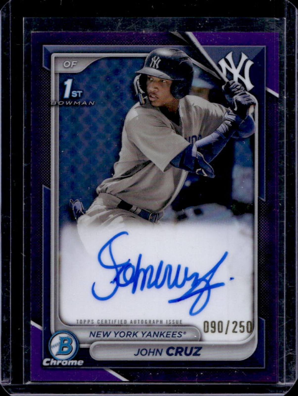 2024 Bowman John Cruz Chrome Auto Purple Refractor 1st #90/250 Yankees