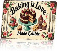 Baking is Love Vintage Tin Metal Signs Home D cor 8X12 Inch  Family Love Wall