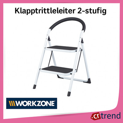 WORKZONE Klapptrittleiter 2-stufig belastbar bis 150 kg Weiß